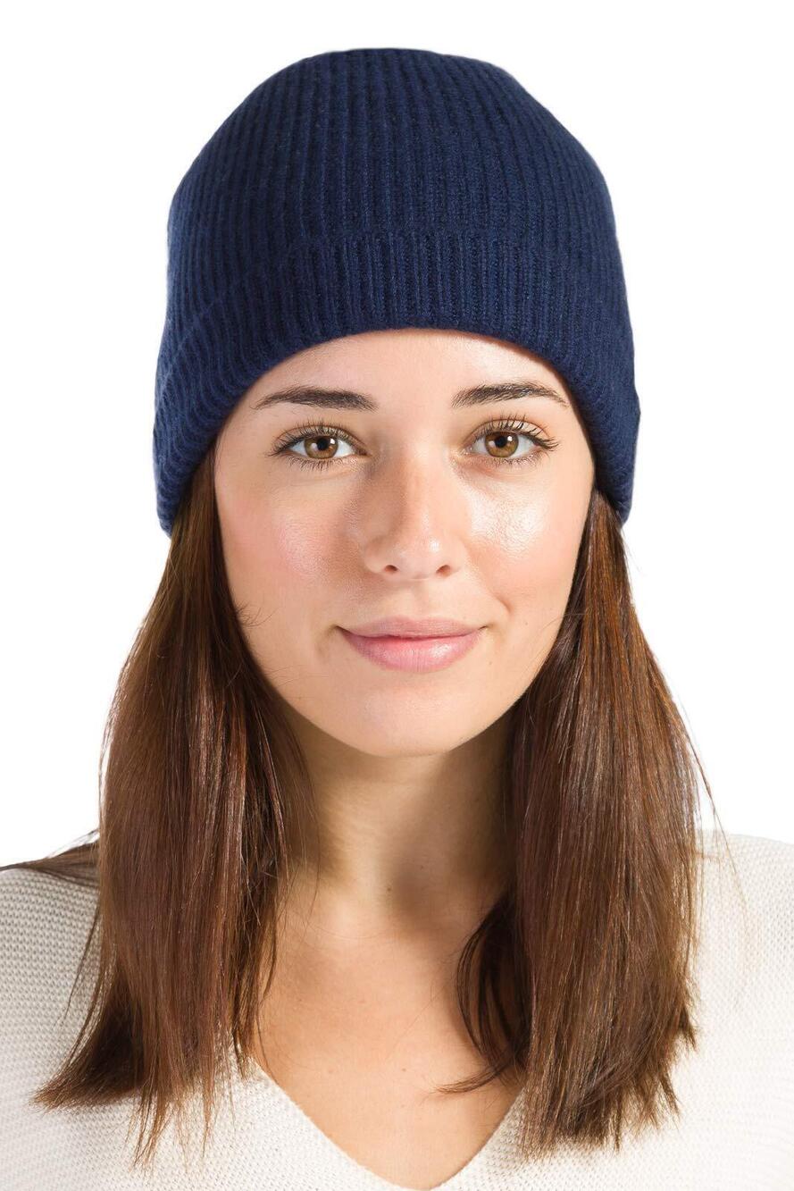 7818 100% Cashmere Cuffed Beanie Navy